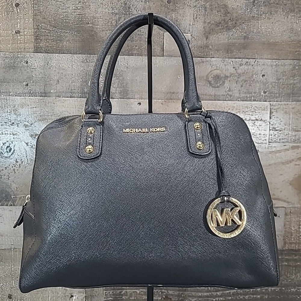 Authentic Michael Kors‎ Black Saffiano Leather Satchel Handbag EUC